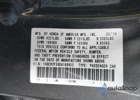 2014 Honda Accord Sport from USA, damaged, VIN 1HGCR2F59EA189803
